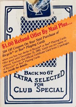 Bee No. 92 - $1.00 Refund Offer - 1991 by The US Playing Card Co – tuck box back