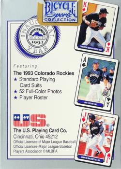 Bicycle: Colorado Rockies (1993) by MLBPA – tuck box back