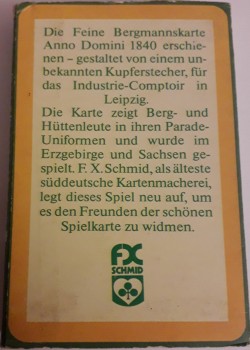Feine Bergmannskarte (1840, Reprint) by F.X. Schmid – tuck box back