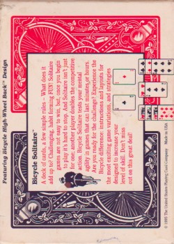 Solitaire Set (Two Decks) [Bicycle] 1995 by USPCC – tuck box back